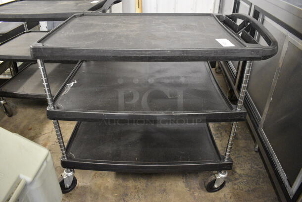 Black Poly 3 Tier Cart w/ Push Handle on Commercial Casters. 27x40x37