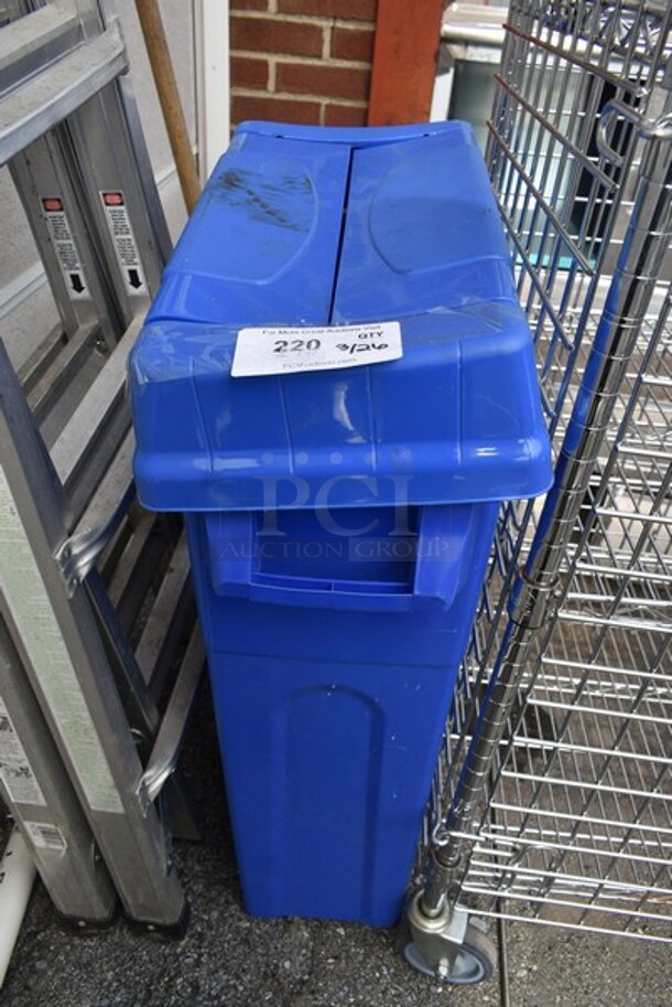 Blue Poly Slim Jim Trash Can w/ Lid.