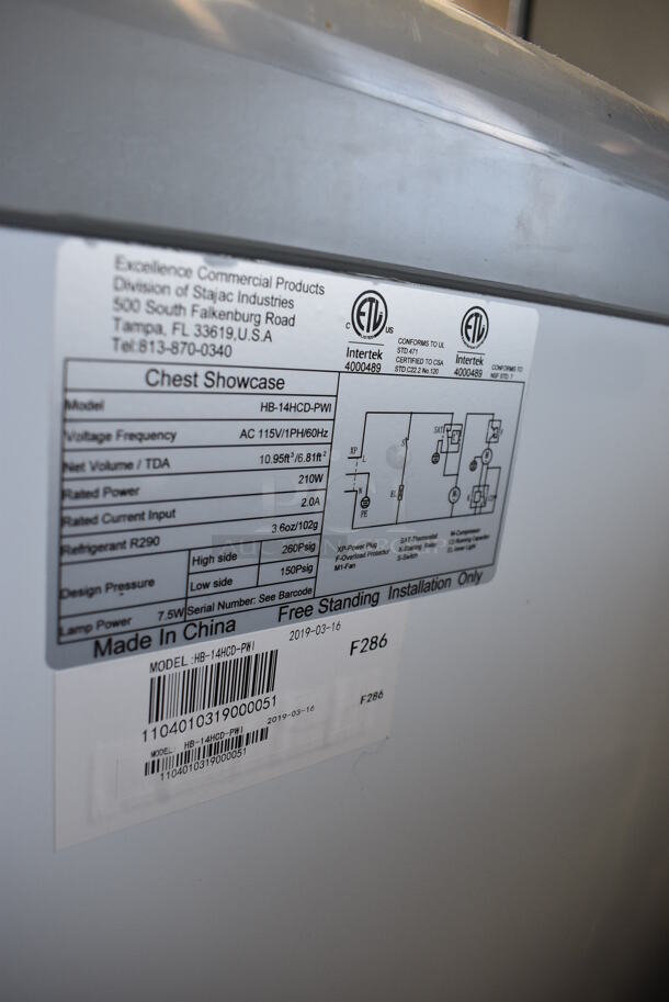 Excellence Model HB-14HCD-PWI Metal Commercial Chest Freezer Merchandiser w/ Sliding Lids on Commercial Casters. 115 Volts, 1 Phase. 51x28x33. Tested and Working! - Image 5 of 5