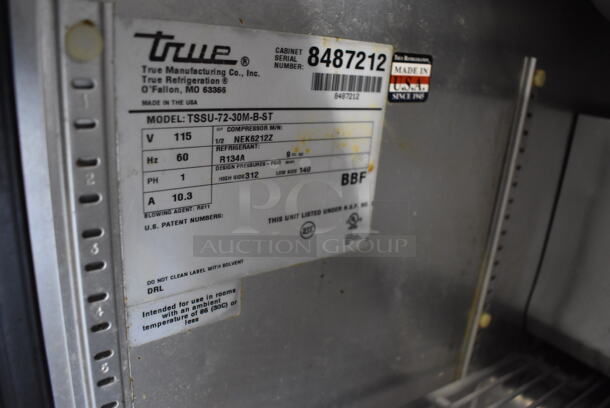2015 True TSSU-72-30M-B-ST Stainless Steel Commercial Pizza Prep Table on Commercial Casters. 115 Volts, 1 Phase. 72x34.5x46. Tested and Working! - Image 10 of 10