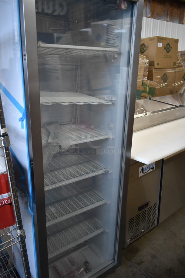 BRAND NEW SCRATCH AND DENT! KoolMore KM-FMD12WGD Metal Commercial Single Door Reach In Freezer Merchandiser w/ Poly Coated Racks. 115 Volts, 1 Phase. Tested and Working! - Image 3 of 7