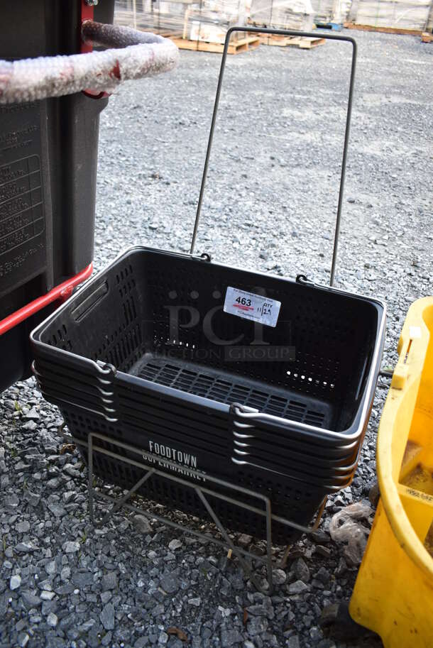 Metal Shopping Basket Rack w/ 6 Black Shopping Baskets. 19x14x31 - Image 2 of 4