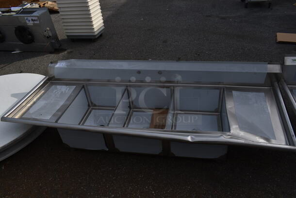 BRAND NEW SCRATCH AND DENT! Steelton 522CS31824LR Stainless Steel Commercial 3 Bay Sink w/ Dual Drain Boards and Legs. - Image 1 of 5