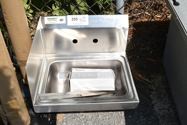 BRAND NEW SCRATCH AND DENT! Regency 600HS17SPLFT 17" x 15" Wall Mounted Hand Sink with Gooseneck Faucet and Left Side Splash - Image 2 of 8