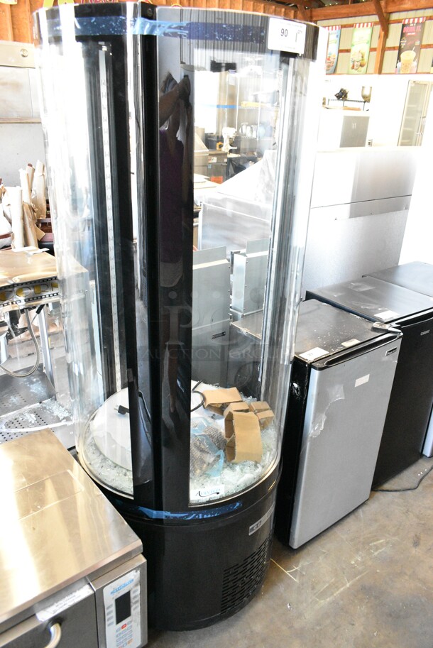 Avantco 193BCR15HCB Metal Commercial Black Circular Glass Refrigerated Display Case. See Pictures for Damage. 115 Volts, 1 Phase. Tested and Working! - Image 1 of 6