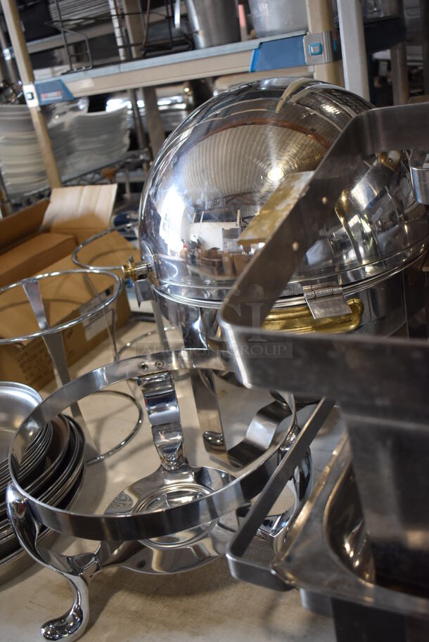 ALL ONE MONEY! Lot of Items on Tabletop Including Chafing Dish Frames, Metal Dome Lids, Glasses and Wooden Boxes. - Image 12 of 12