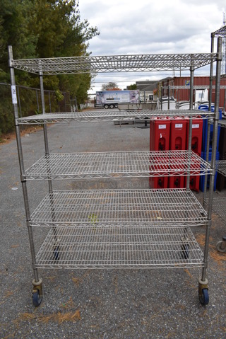 Chrome Finish 5 Tier Wire Shelving Unit on Commercial Casters. BUYER MUST DISMANTLE. PCI CANNOT DISMANTLE FOR SHIPPING. PLEASE CONSIDER FREIGHT CHARGES. 48x24x68