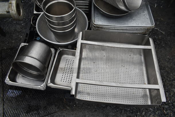 ALL ONE MONEY! PALLET LOT of Various Metal Baking Pans, Stainless Steel Drop In Bins and Strainers. - Image 4 of 5