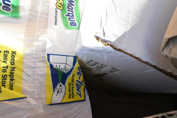 16 BRAND NEW Boxes Including 164VYCHAIRBK Lancaster Table & Seating Vineyard Series Smokey Black Outdoor Cross Back Chair, 5002WRAPNAPN EcoChoice WrapNap 2-Ply Natural Kraft 1/4 Fold Dinner Napkin 16" x 16" - 3000/Case, 164BMCAFEWHT Lancaster Table &amp; Seating Alloy Series Pearl White Outdoor Cafe Barstool, 164BMBKLSWHT Lancaster Table &amp; Seating Alloy Series Pearl White Outdoor Backless Barstool. 16 Times Your Bid!  - Image 9 of 12