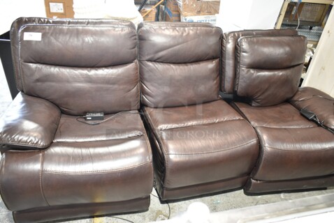Brown Leather Style 3 Section Couch. 