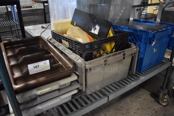 ALL ONE MONEY! Tier Lot of Various Poly Items Including Silverware Bins, Bins and Lids
