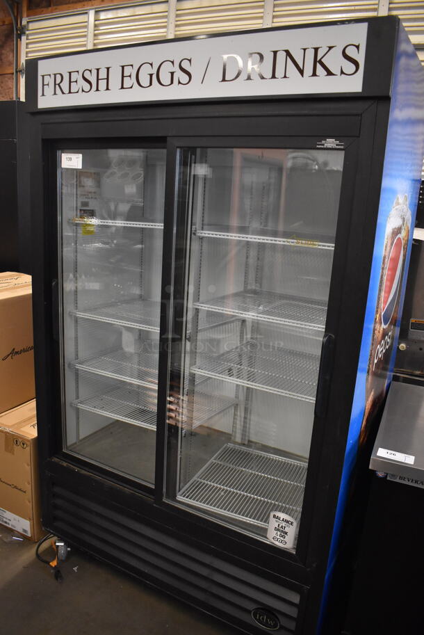 2020 IDW G-45-C-3-3-N-B-4 Metal Commercial 2 Door Reach In Cooler Merchandiser w/ Poly Coated Racks on Commercial Casters. 115 Volts, 1 Phase. 51x30x82.5. Tested and Working!