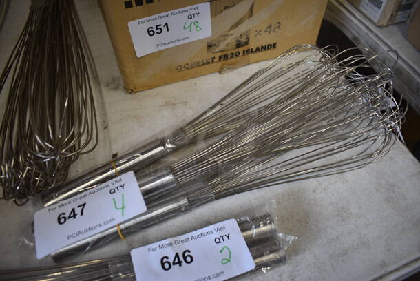4 BRAND NEW! Stainless Steel Whisks. 16