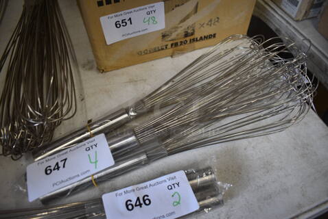 4 BRAND NEW! Stainless Steel Whisks. 16". 4 Times Your Bid!