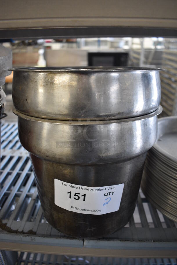 2 Stainless Steel Cylindrical Drop In Bins. 9.5x9.5x8.5. 2 Times Your Bid!