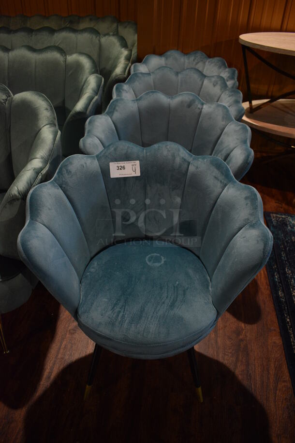 4 Blue Chairs on Metal Legs. 27x24x30. 4 Times Your Bid! (lounge)