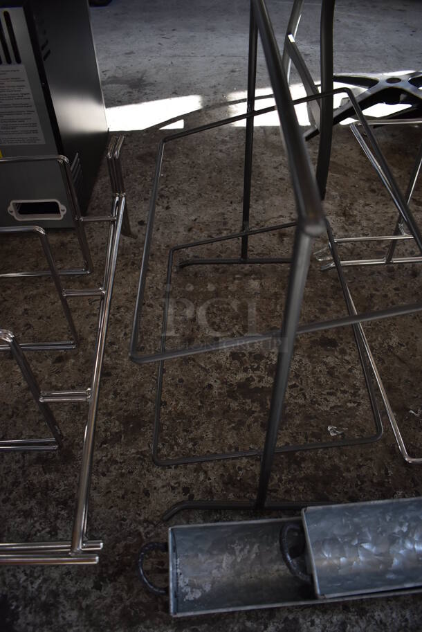 ALL ONE MONEY! Lot of Items Under Table Including 10 Various Metal Stands and 2 Metal Bins - Image 3 of 9