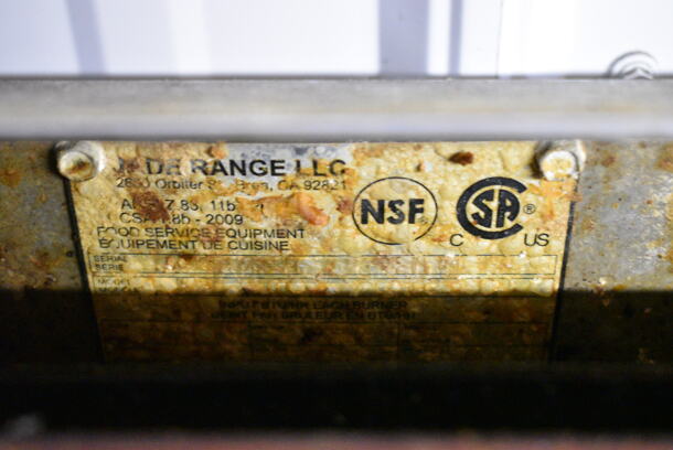 Jade Range Stainless Steel Commercial Gas Powered Flat Top Griddle w/ 2 Burner Range, Charbroiler Grill and 4 Drawer Chef Base on Commercial Casters. Cannot Test Chef Base - Appears To Have Been Hardwired - Image 12 of 12