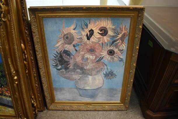 Framed Canvas Painting Reproduction of Sunflowers by Vincent Van Gogh From Art Dealer Ed Mero!
