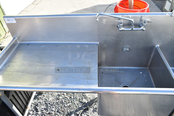 Stainless Steel Commercial 2 Bay Sink w/ Garbage Disposal, Dual Drain Boards, 2 Faucets and 2 Handles.  - Image 6 of 8