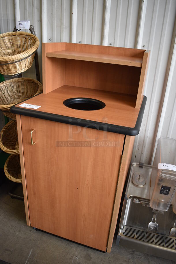 Wood Pattern Trash Can Shell w/ Trash Deposit Hole, Tray Return, Door and Trash Can. 25.5x25.5x48 - Image 4 of 4
