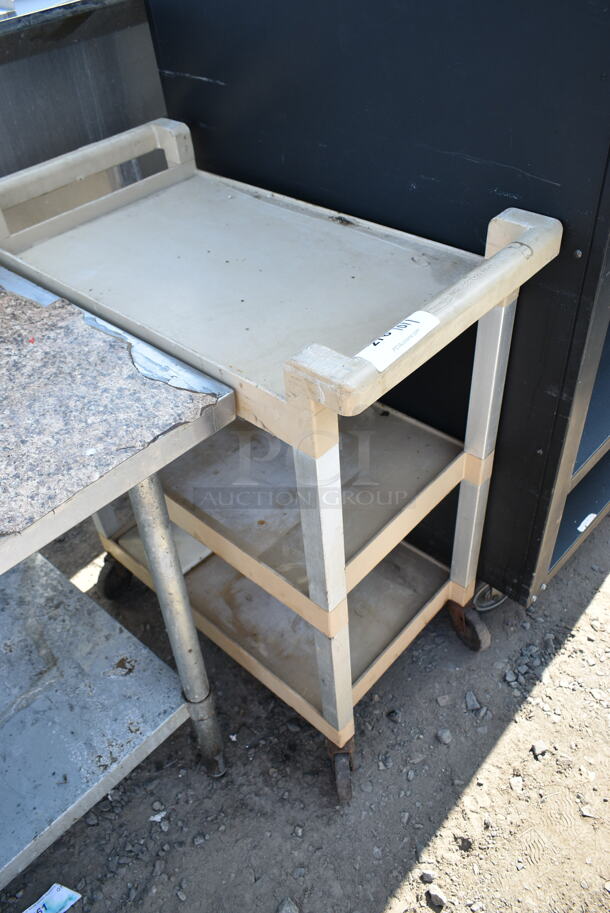 Rubbermaid Tan Poly 3 Tier Cart on Commercial Casters.  - Image 2 of 6