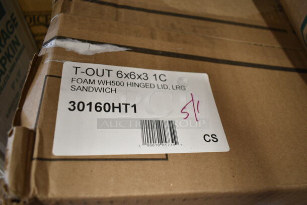PALLET LOT of 30 BRAND NEW Boxes Including 2 Box 5001BNAP Choice White Beverage Cocktail Napkin 4000/case, 500MFTN Lavex Natural Brown Kraft M-Fold (Multifold) Towel - 4000/Case, 2 Bundle 245CB12 WHITE Choice 12" x 12" x 2" White Customizable Corrugated Plain Pizza Box - 50/Bundle, 795KFTL4PE Choice 4 oz. Round PET Take-Out Lid - 1000/Case, Choice Black 2 oz Portion Cups, 2 Box 612FS1116 Choice Full Size Foil Steam Table Pan Shallow 1 11/16" Depth - 50/Case, Choice Food Containers, 50012W Choice 12 oz. White Poly Paper Hot Cup - 1000/Case, Dart 60HT1 White Foam Hinged Lid Container 6" x 6" x 3" - 500/Case, CH24DEF 24 oz. Tamper-Resistant, Tamper-Evident Hinged Container, 831741 Cinnamon Buns Clam clear pet hinged containers. 30 Times Your Bid! - Image 12 of 12