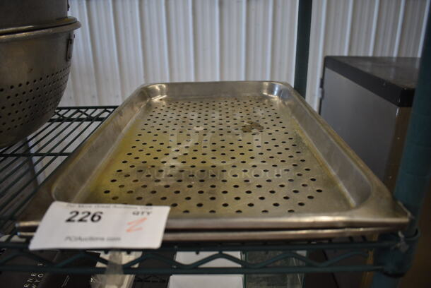2 Stainless Steel Perforated Full Size Drop In Bins. 1/1x1/ 2 Times Your Bid!