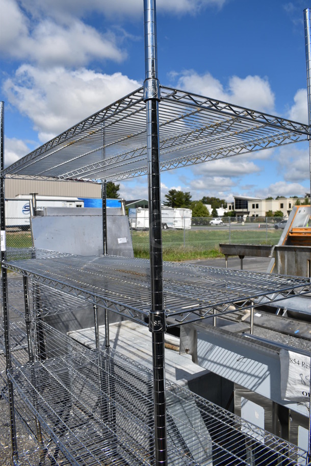 Chrome Finish 4 Tier Wire Shelving Unit. BUYER MUST DISMANTLE. PCI CANNOT DISMANTLE FOR SHIPPING. PLEASE CONSIDER FREIGHT CHARGES. 54x24x87 - Image 2 of 3