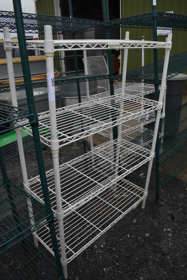 White Finish 4 Tier Shelving Unit. BUYER MUST DISMANTLE. PCI CANNOT DISMANTLE FOR SHIPPING. PLEASE CONSIDER FREIGHT CHARGES. 36x14x54 - Image 1 of 3