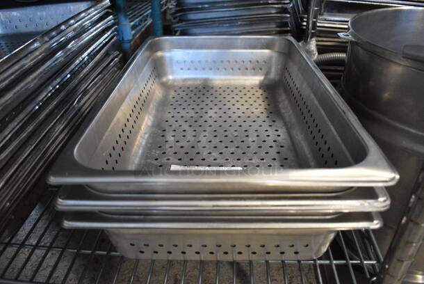 4 Stainless Steel Full Size Perforated Drop In Bins. 1/1x4. 4 Times Your Bid!