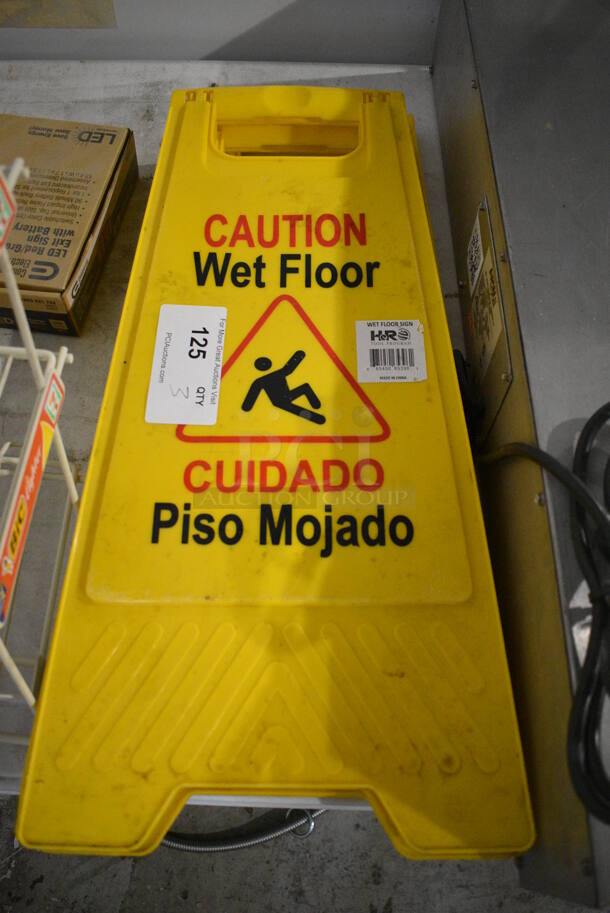 3 Yellow Poly Wet Floor Caution Signs. 12x1x25. 3 Times Your Bid!