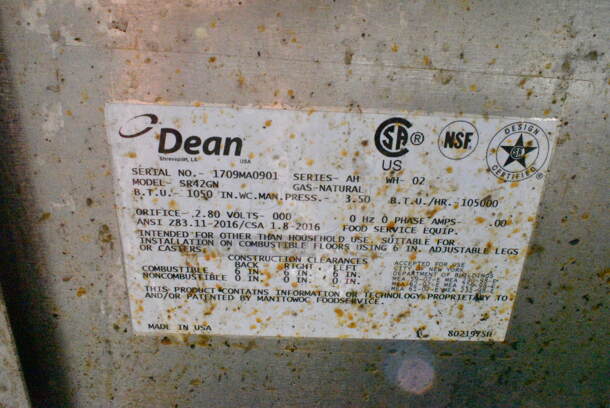 2017 Dean SR42GN Stainless Steel Commercial Floor Style Natural Gas Powered Deep Fat Fryer. 105,000 BTU.  - Image 5 of 5