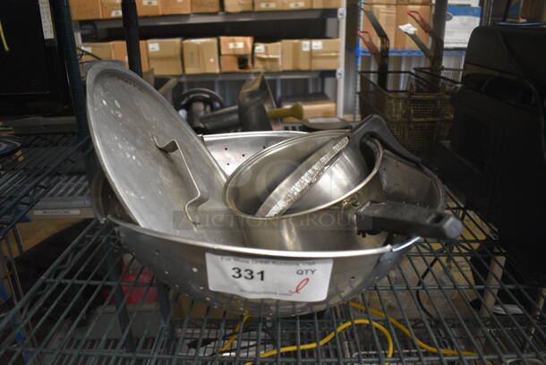 ALL ONE MONEY! Lot of Various Metal Items; Colander, Sauce Pot, Coffee Brew Basket and Lid.