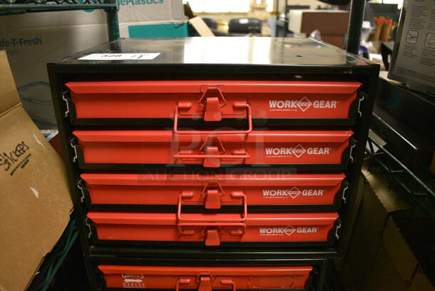 4 Red and Black Metal 4 Drawer Toolboxes w/ Contents. 4 Times Your Bid!