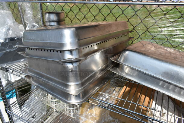 Chrome Finish 4 Tier Shelving Unit on Commercial Casters w/ Contents Including Stainless Steel Drop In Bins, Iced Tea Holder Dispenser. BUYER MUST DISMANTLE. PCI CANNOT DISMANTLE FOR SHIPPING. PLEASE CONSIDER FREIGHT CHARGES.  - Image 8 of 12