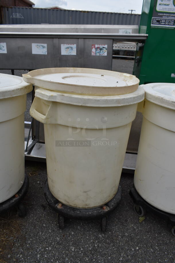 4 White Poly Trash Cans w/ Lids on Dollies. 4 Times Your Bid! - Image 4 of 7