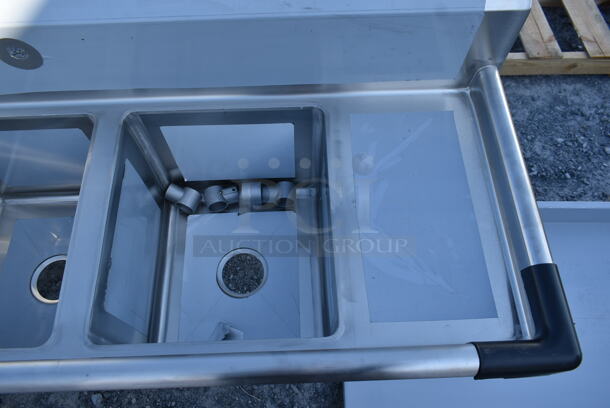 BRAND NEW SCRATCH AND DENT! Regency 600S31416212 Stainless Steel Commercial 3 Bay Sink w/ Dual Drain Boards.  - Image 2 of 6