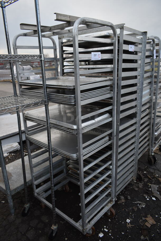 Metal Commercial Pan Transport Rack w/ 15 Metal Baking Pans on Commercial Casters.  - Image 2 of 2
