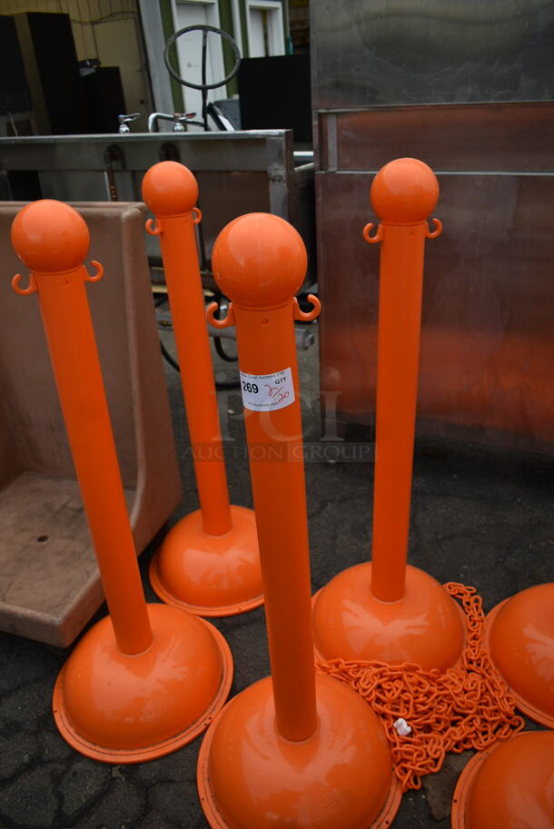 6 Orange Poly Crowd Control Stanchions and Chain. 6 Times Your Bid! - Image 3 of 5