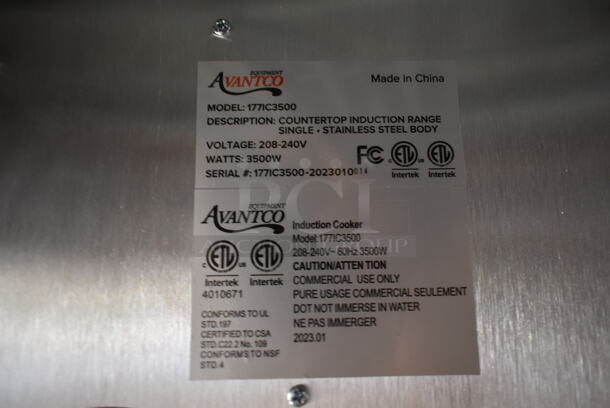 BRAND NEW SCRATCH AND DENT! 2023 Avantco 177IC3500 Stainless Steel Commercial Countertop Electric Powered Single Burner Induction Range. 208-240 Volts, 1 Phase. - Image 5 of 7