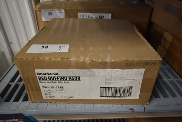 Box of 5 BRAND NEW! Boardwalk 12" Red Buffing Pads for Floor Buffer. - Image 2 of 5