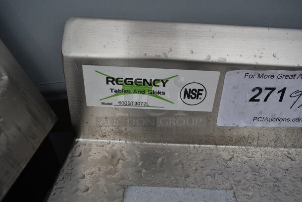 BRAND NEW SCRATCH AND DENT! Regency 600ST3072L Stainless Steel Commercial Table w/ Sink Bay. No Legs. - Image 4 of 5