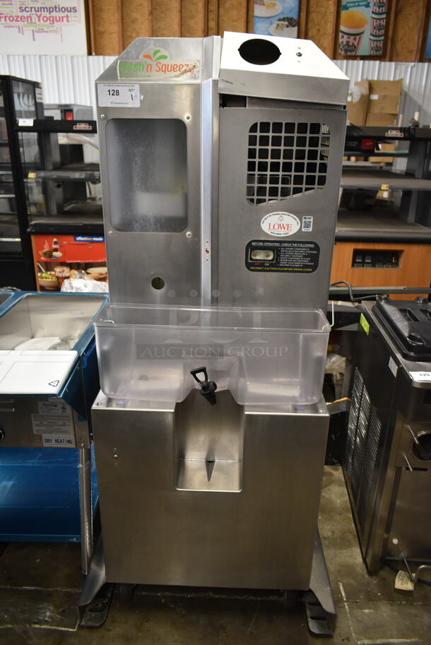 Fresh N Squeeze POS-1 Stainless Steel Commercial Floor Style Automatic Citrus Juicer on Commercial Casters. 120 Volts, 1 Phase. Tested and Working! - Image 1 of 9