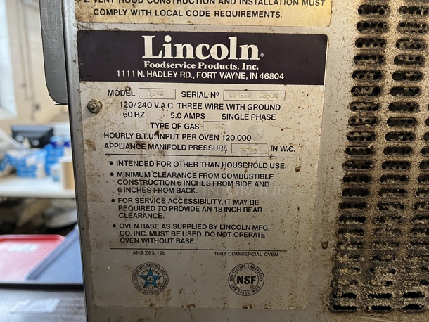 2 Lincoln Impinger Model 1240 Stainless Steel Commercial Natural Gas Powered Conveyor Pizza Oven on Commercial Casters. 120,000 BTU. 78x53x64.5. 2 Times Your Bid! - Image 9 of 9
