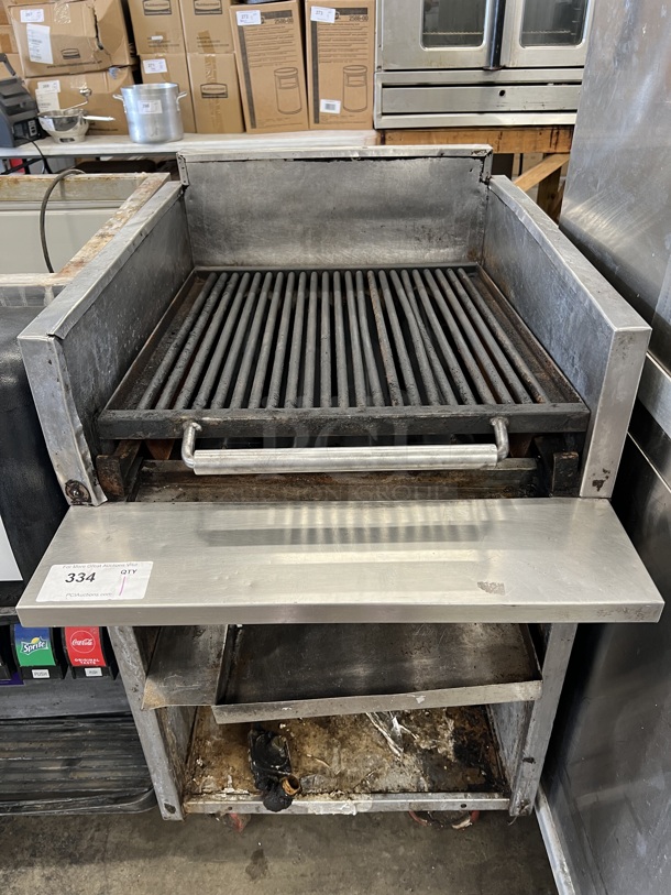 MagiKitch'n Model FM RMB 24 Stainless Steel Commercial Natural Gas Powered Charbroiler Grill on Commercial Casters. 24x33x42