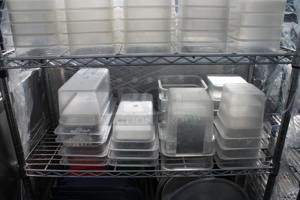 Chrome Finish 3 Tier Wire Shelving Unit w/ Contents Including Poly Bins. BUYER MUST DISMANTLE. PCI CANNOT DISMANTLE FOR SHIPPING. PLEASE CONSIDER FREIGHT CHARGES. - Image 3 of 5