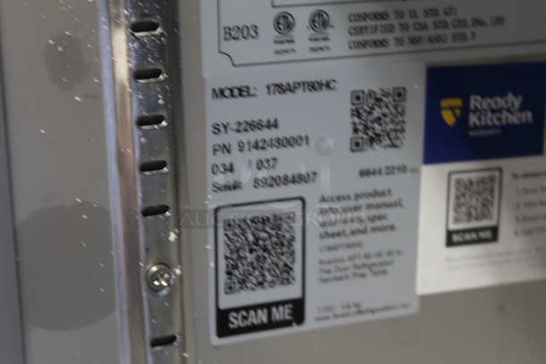 BRAND NEW SCRATCH AND DENT! 2022 Avantco 178APT60HC Stainless Steel Commercial Sandwich Salad Prep Table Bain Marie Mega Top on Commercial Casters. 115 Volts, 1 Phase. Tested and Working! - Image 5 of 5