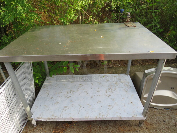 One Stainless Steel Table With Under Shelf And A 10lb Can Opener. 48X30X35 - Image 1 of 3
