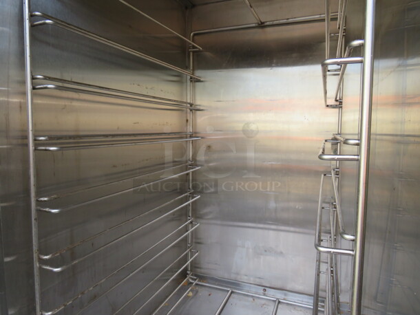 One Aluminum Knight 1 Door Holding Cabinet With 1 Door Under For Storage On Casters. 22X28.5X70.5 - Image 2 of 2